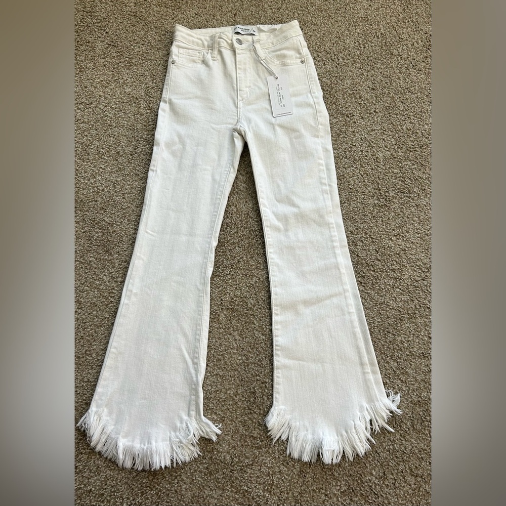 Just Black White Crop Flare Fringed Jeans (24)(NWT)